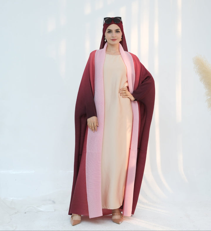 Get trendy with Kenyat Pleated Ombre Kimono Open Abaya - Pink - Cardigan available at Voilee NY. Grab yours for $69.90 today!