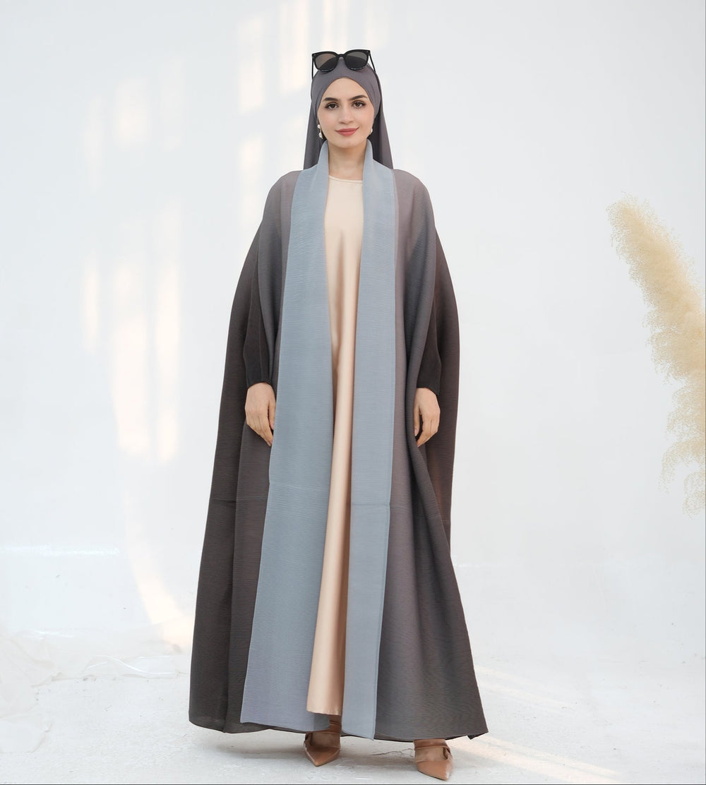 Get trendy with Kenyat Pleated Ombre Kimono Open Abaya - Brown - Cardigan available at Voilee NY. Grab yours for $69.90 today!