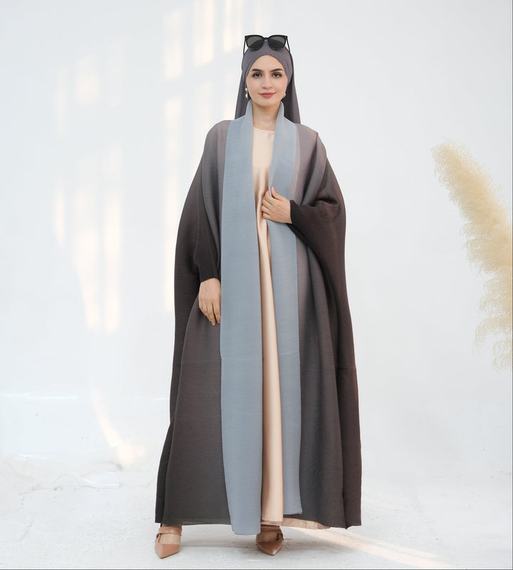 Get trendy with Kenyat Pleated Ombre Kimono Open Abaya - Brown - Cardigan available at Voilee NY. Grab yours for $69.90 today!