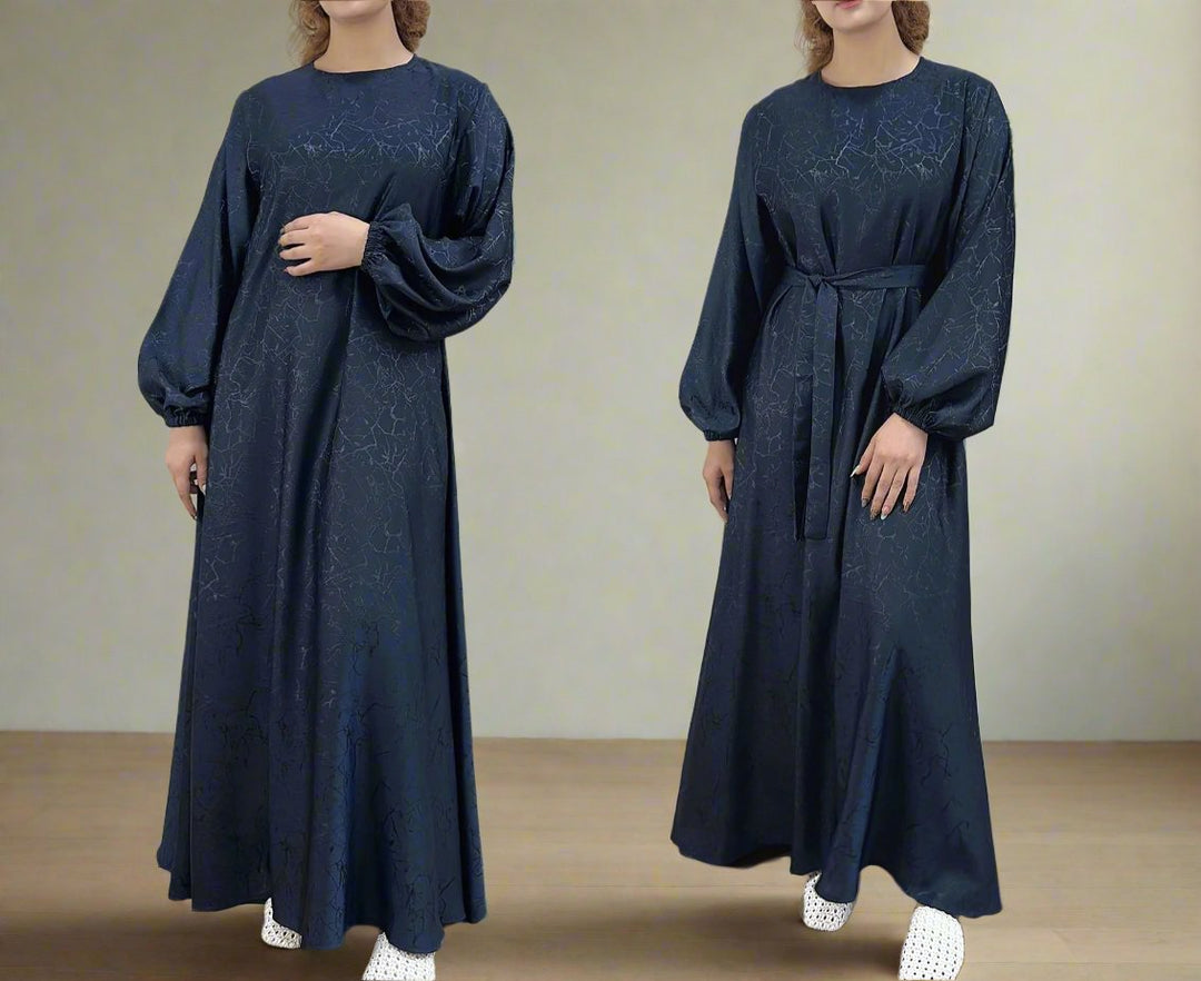 Get trendy with Maura Textured Abaya with Belt - Dresses available at Voilee NY. Grab yours for $59.90 today!