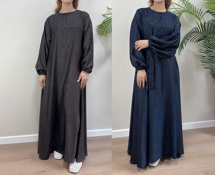 Get trendy with Maura Textured Abaya with Belt - Dresses available at Voilee NY. Grab yours for $59.90 today!