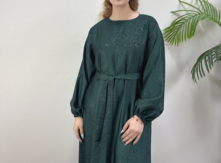 Get trendy with Maura Textured Abaya with Belt - Dresses available at Voilee NY. Grab yours for $59.90 today!