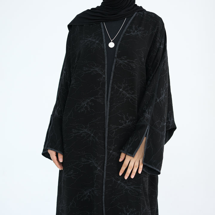 Get trendy with Nixie Textured Reversible Kimono Abaya - Gray Black - Cardigan available at Voilee NY. Grab yours for $74.90 today!