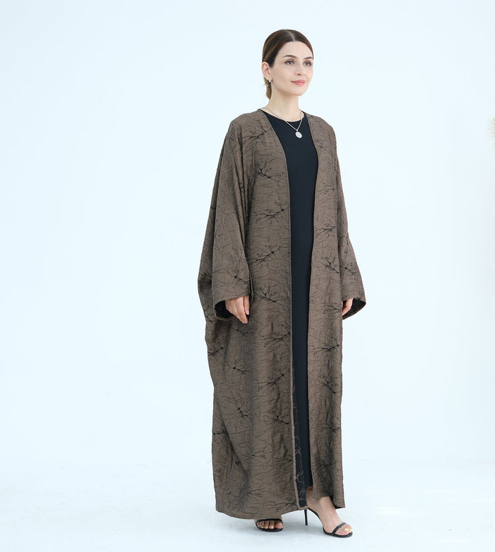 Get trendy with Nixie Textured Reversible Kimono Abaya - Brown Black - Cardigan available at Voilee NY. Grab yours for $74.90 today!