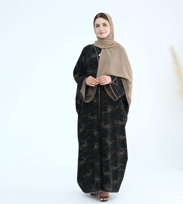 Get trendy with Nixie Textured Reversible Kimono Abaya - Brown Black - Cardigan available at Voilee NY. Grab yours for $74.90 today!