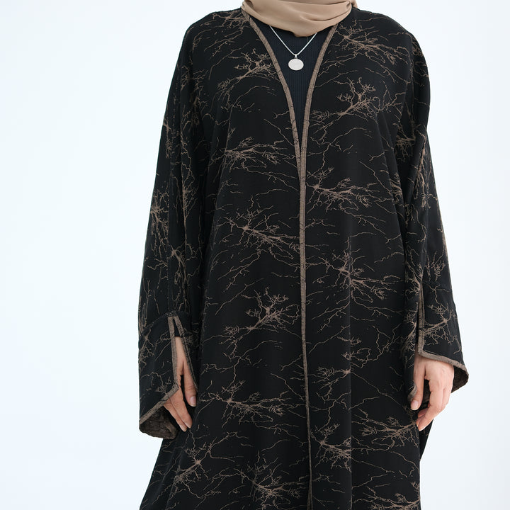 Get trendy with Nixie Textured Reversible Kimono Abaya - Brown Black - Cardigan available at Voilee NY. Grab yours for $74.90 today!