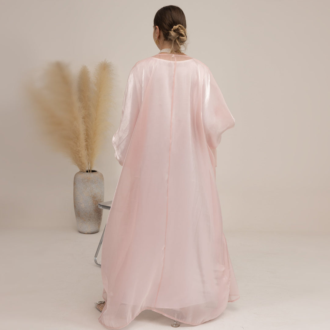 Get trendy with Najm Abaya Set - Pink Coral - Dresses available at Voilee NY. Grab yours for $110 today!