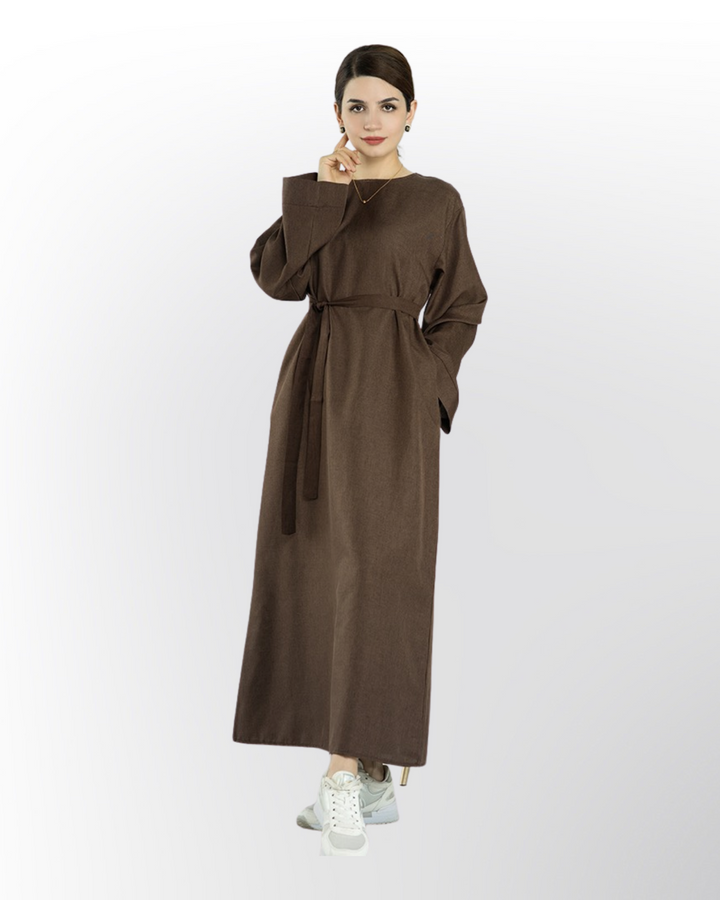 Get trendy with Elora Linen Set - Brown - Dresses available at Voilee NY. Grab yours for $99.90 today!