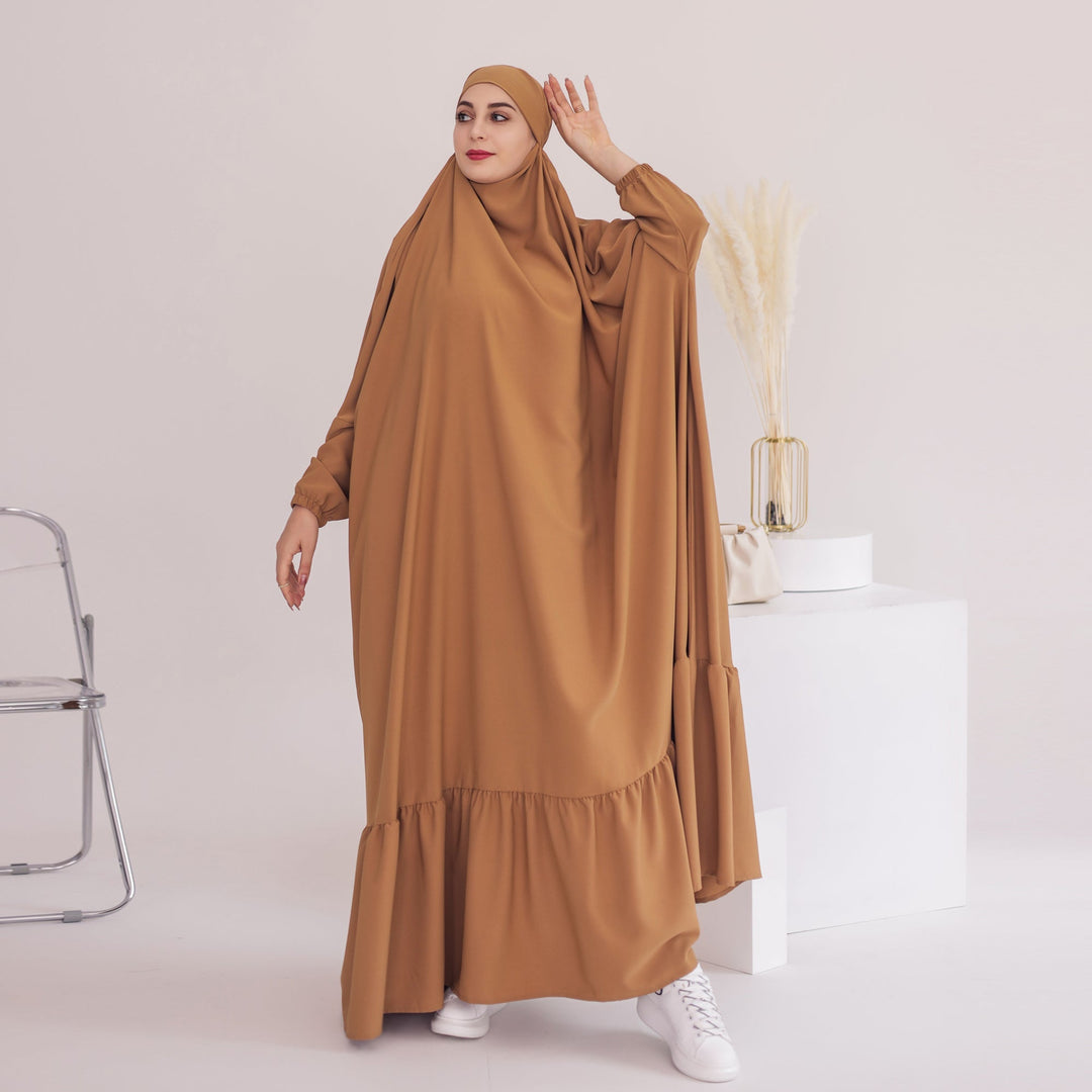 Get trendy with Anissa Jilbab - Camel - Dresses available at Voilee NY. Grab yours for $74.90 today!