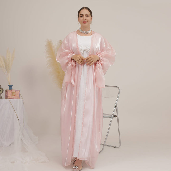Get trendy with Najm Abaya Set - Pink Coral - Dresses available at Voilee NY. Grab yours for $110 today!