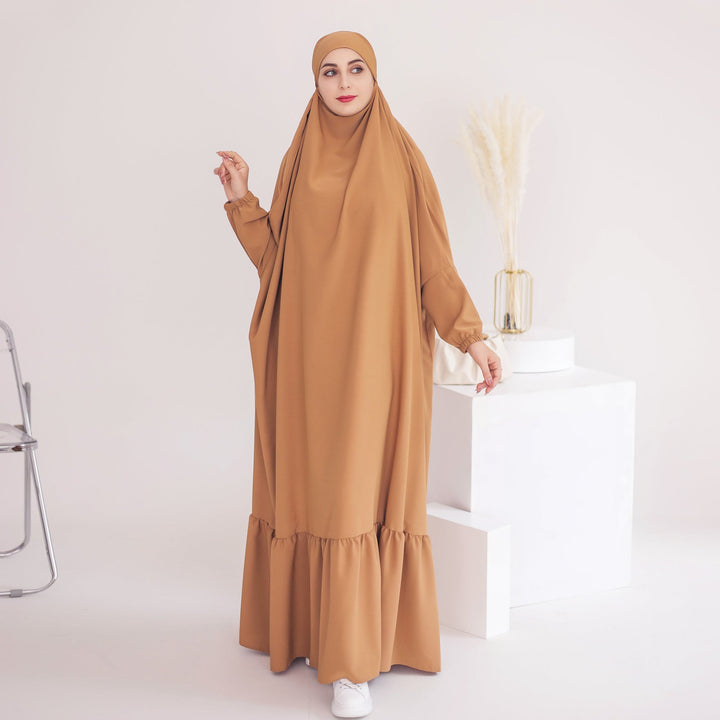 Get trendy with Anissa Jilbab - Camel - Dresses available at Voilee NY. Grab yours for $74.90 today!