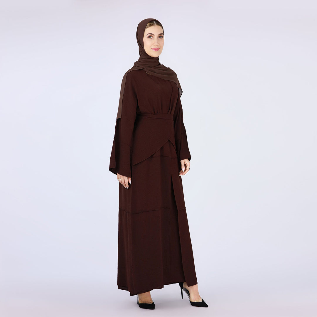 Get trendy with Aliya 3-piece Set Abaya - Chocolate - Dresses available at Voilee NY. Grab yours for $84.90 today!