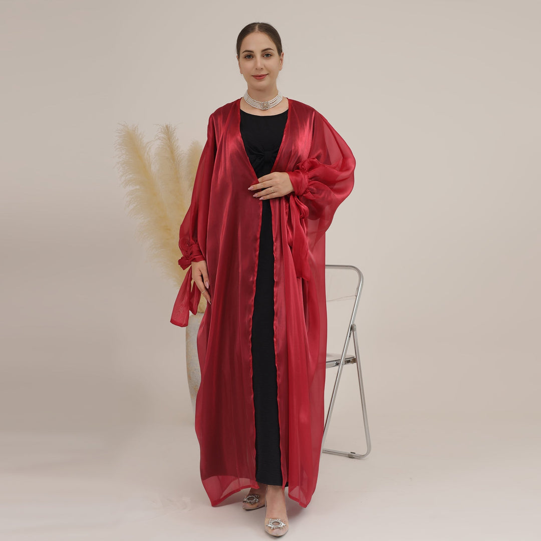 Get trendy with Najm Abaya Set - Ruby - Dresses available at Voilee NY. Grab yours for $110 today!