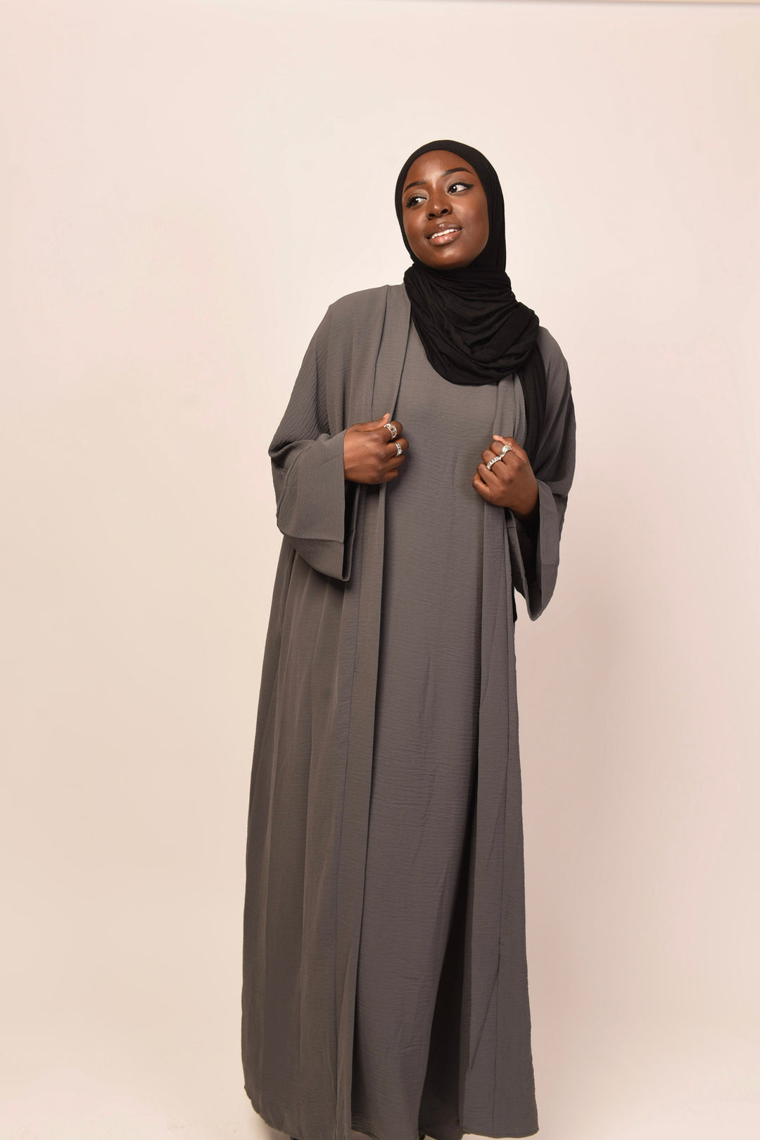 Get trendy with Lea 2-Piece Abaya Set - Gray (As is) -  available at Voilee NY. Grab yours for $54.90 today!