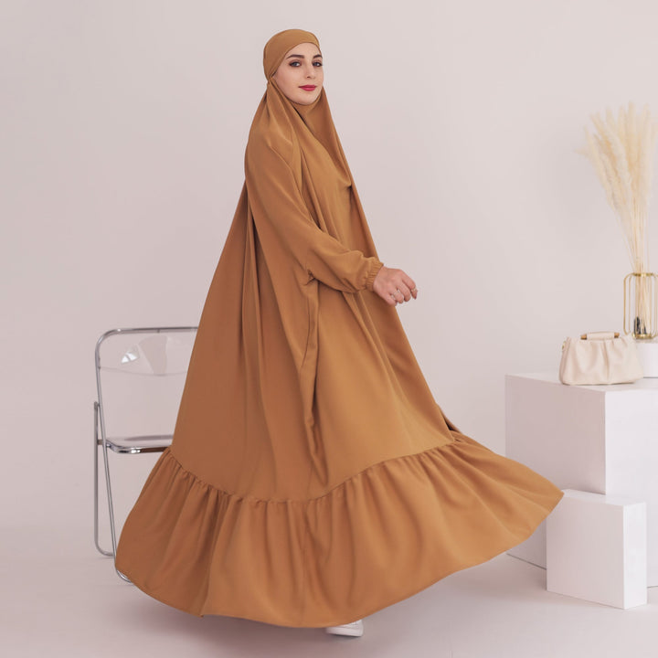 Get trendy with Anissa Jilbab - Camel - Dresses available at Voilee NY. Grab yours for $74.90 today!