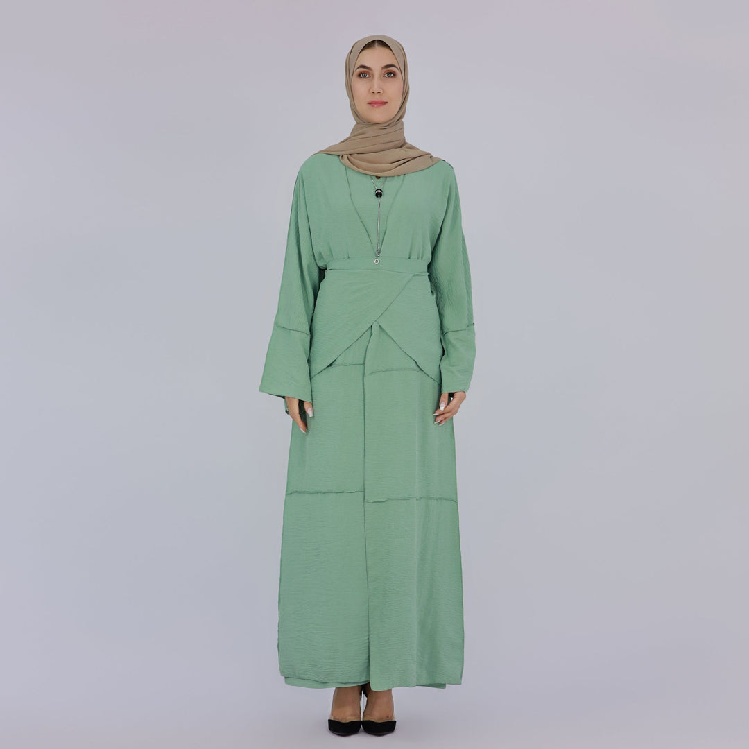 Get trendy with Aliya 3-piece Set Abaya - Mint - Dresses available at Voilee NY. Grab yours for $84.90 today!