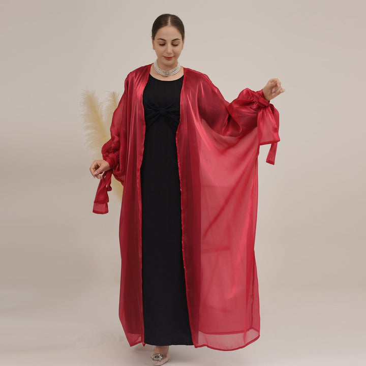 Get trendy with Najm Abaya Set - Ruby - Dresses available at Voilee NY. Grab yours for $110 today!