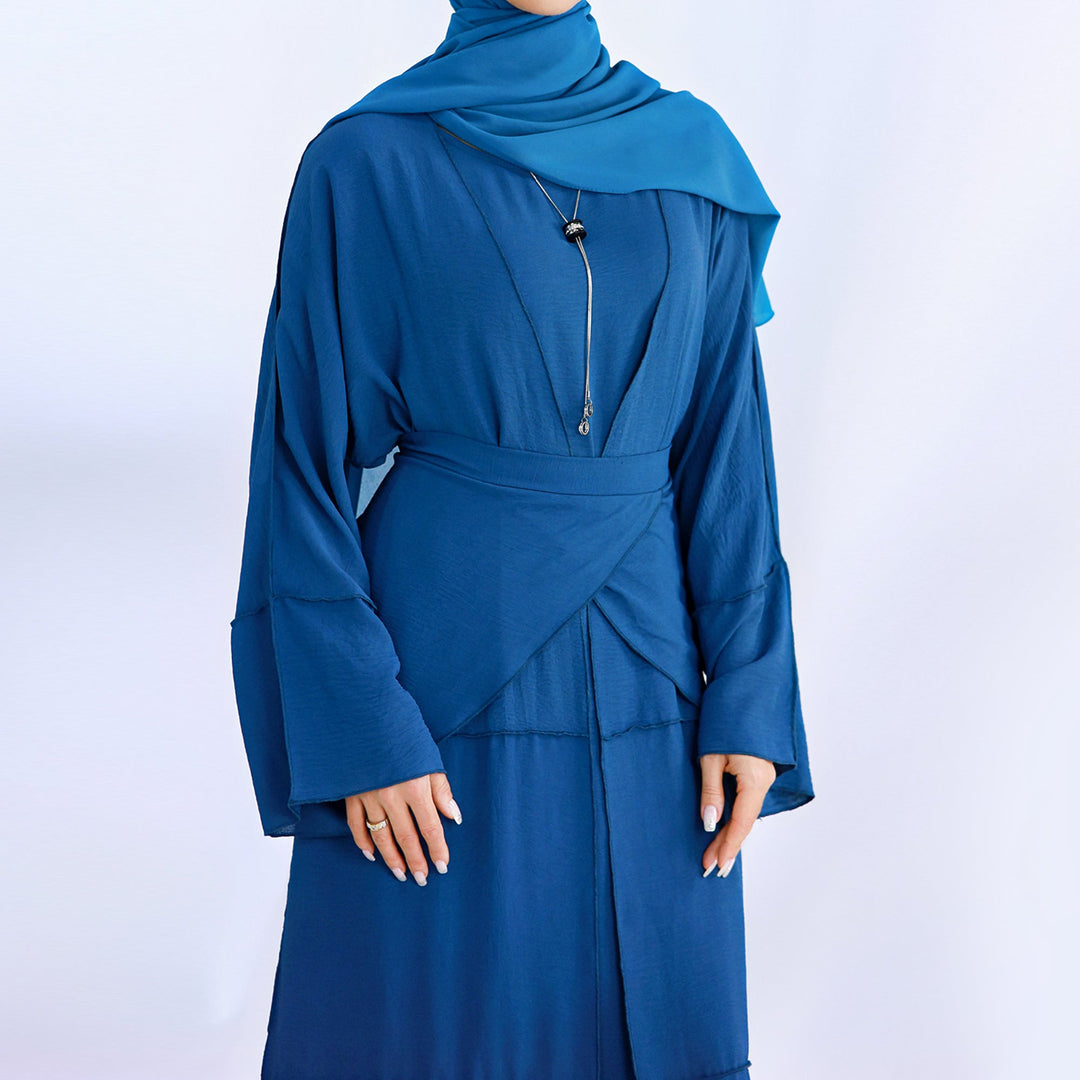 Get trendy with Aliya 3-piece Set Abaya - Blue - Dresses available at Voilee NY. Grab yours for $84.90 today!