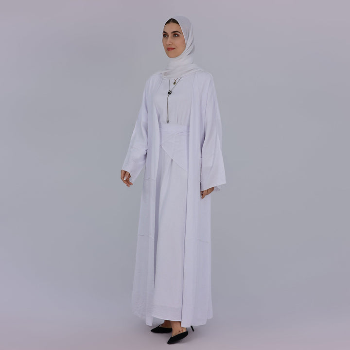 Get trendy with Aliya 3-piece Set Abaya - White - Dresses available at Voilee NY. Grab yours for $84.90 today!