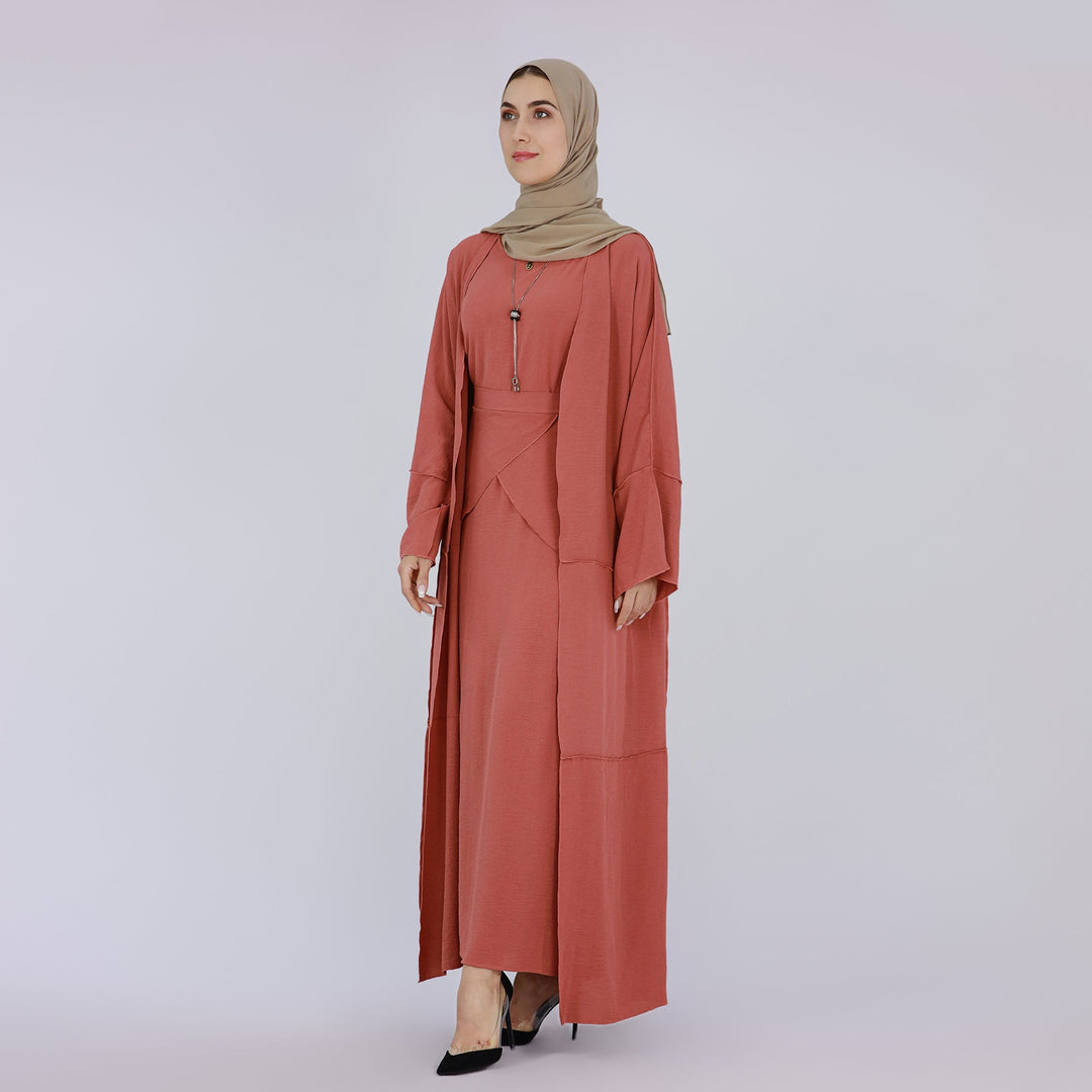 Get trendy with Aliya 3-piece Set Abaya - Coral - Dresses available at Voilee NY. Grab yours for $84.90 today!