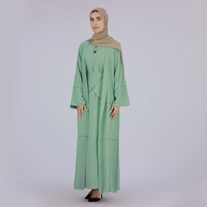 Get trendy with Aliya 3-piece Set Abaya - Mint - Dresses available at Voilee NY. Grab yours for $84.90 today!