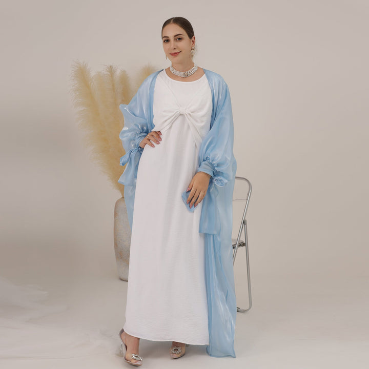 Get trendy with Najm Abaya Set - Blue - Dresses available at Voilee NY. Grab yours for $110 today!