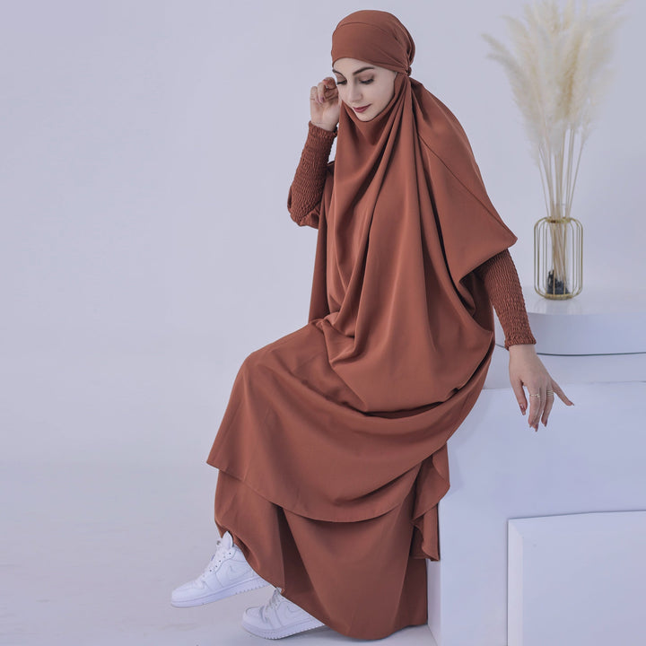 Get trendy with Haya Jilbab Set - Brown - Skirts available at Voilee NY. Grab yours for $74.90 today!