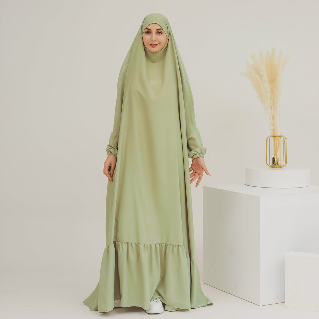 Get trendy with Anissa Jilbab - Mint - Dresses available at Voilee NY. Grab yours for $74.90 today!