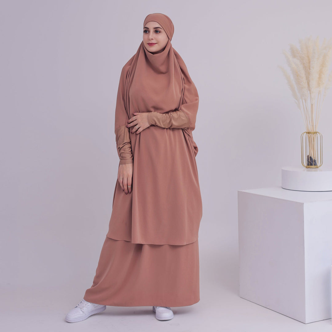 Get trendy with 2-piece Amira Jilbab - Beige - Skirts available at Voilee NY. Grab yours for $74.90 today!