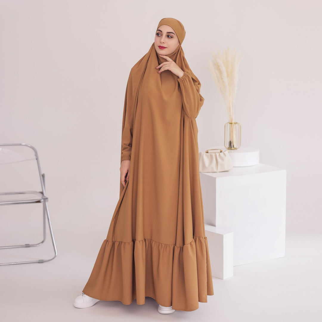 Get trendy with Anissa Jilbab - Camel - Dresses available at Voilee NY. Grab yours for $74.90 today!