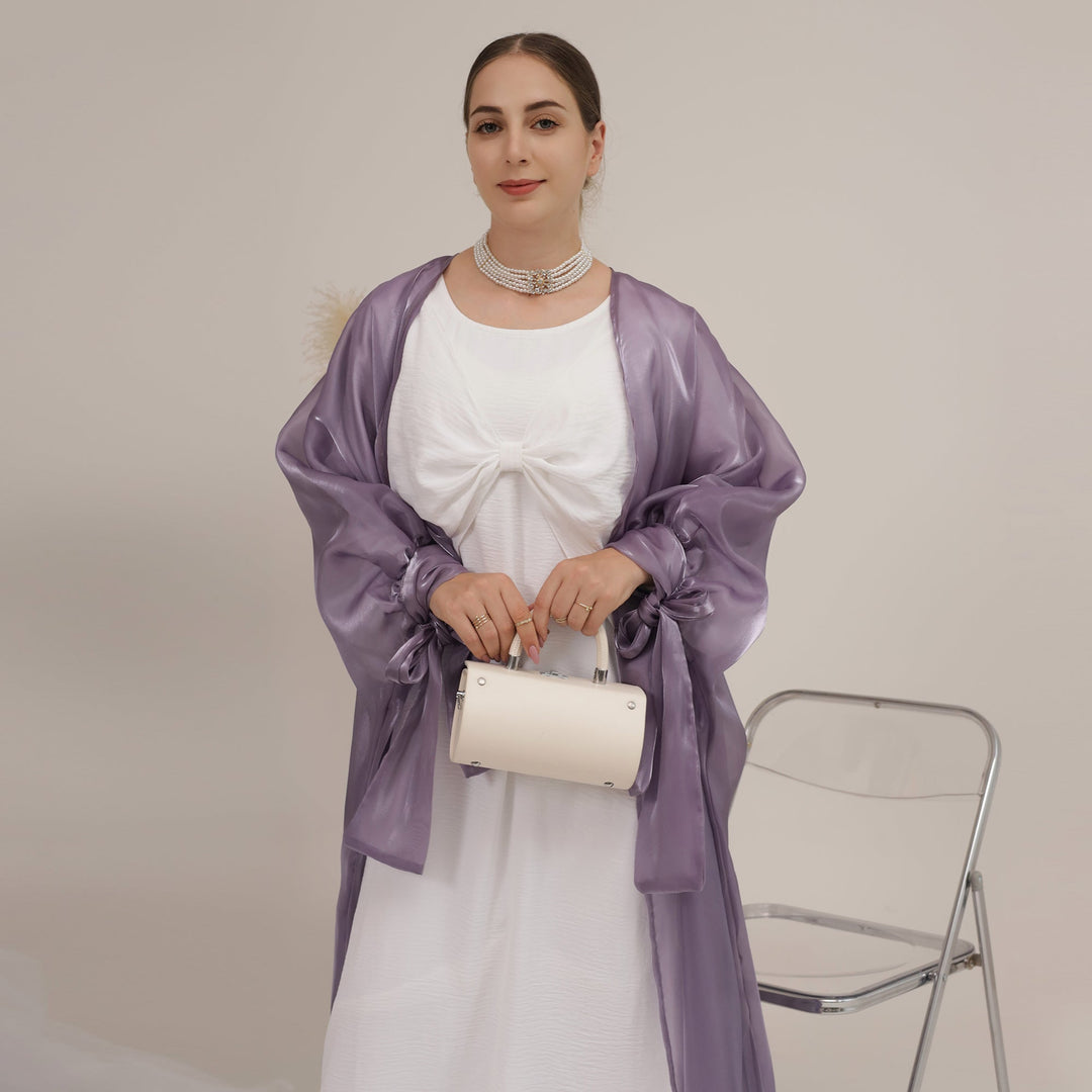 Get trendy with Najm Abaya Set - Eggplant - Dresses available at Voilee NY. Grab yours for $110 today!