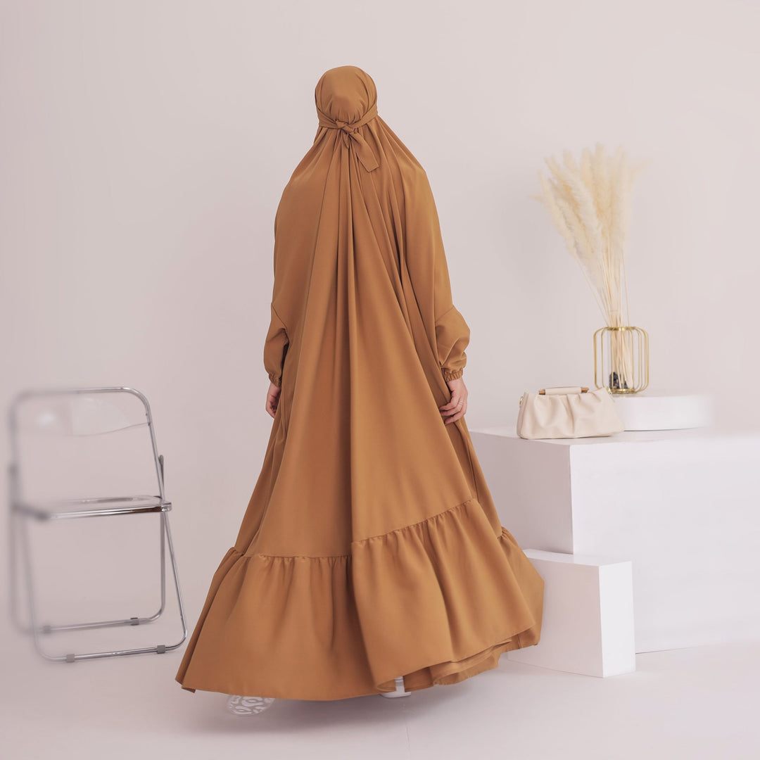 Get trendy with Anissa Jilbab - Camel - Dresses available at Voilee NY. Grab yours for $74.90 today!