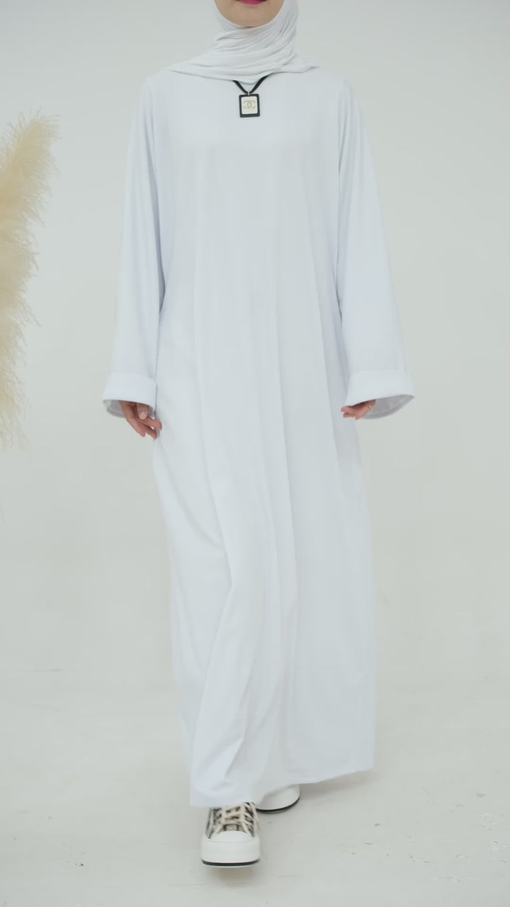 Long Sleeve Folded Cuff Sweaterdress - White
