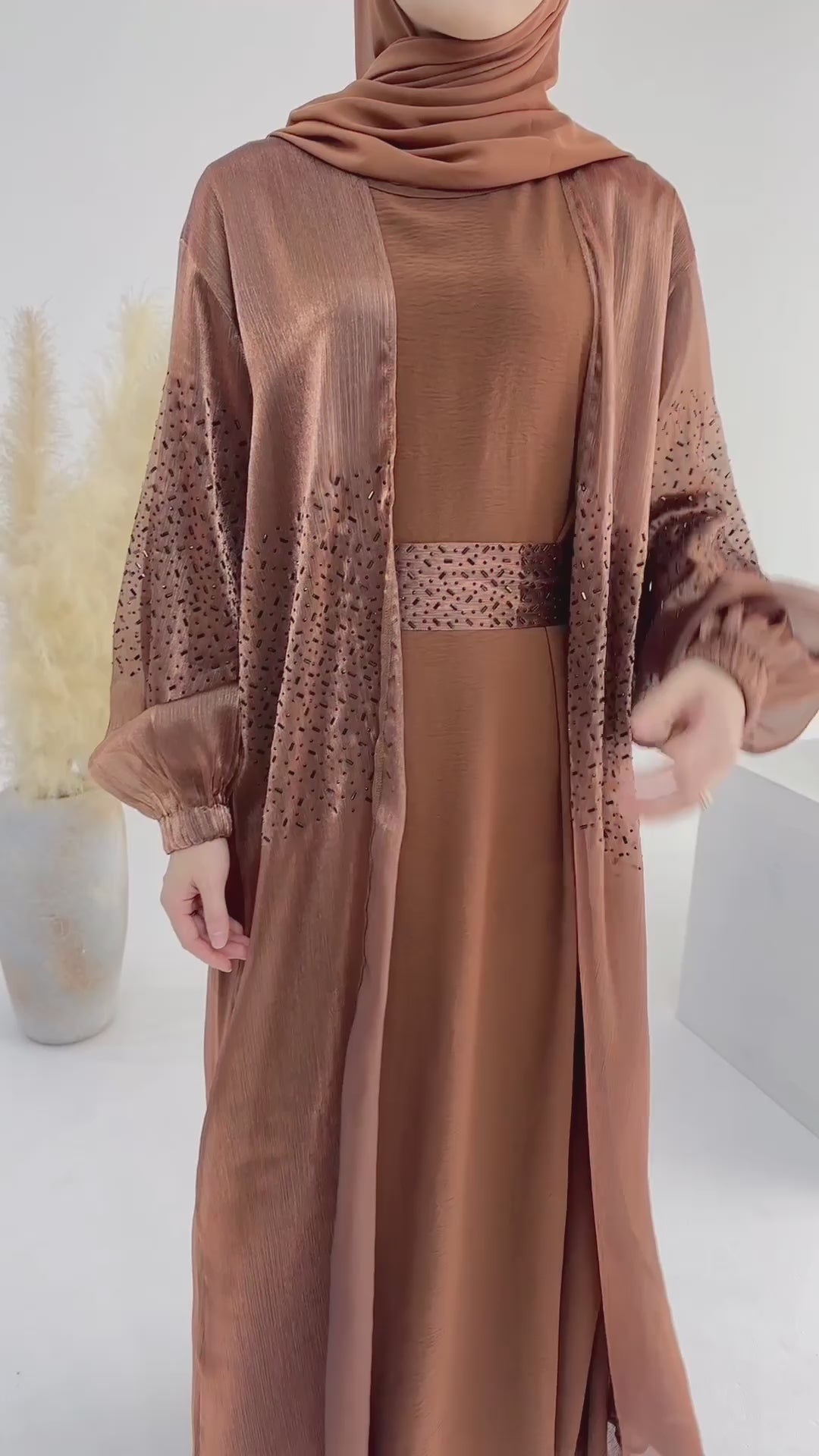 Mirabel Luxe 3-piece Abaya Set - Smoke