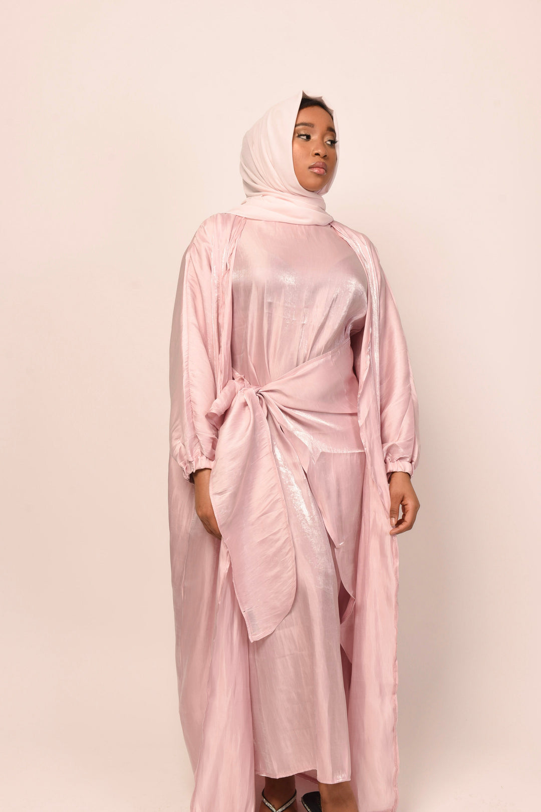 Get trendy with Shimmer 4-Piece Abaya Set - Pink -  available at Voilee NY. Grab yours for $44.90 today!