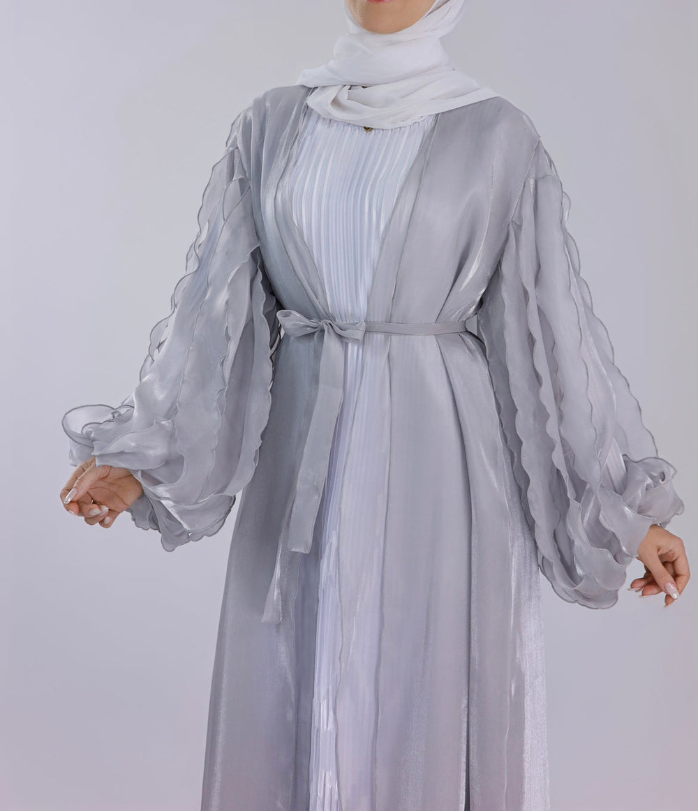 Get trendy with Bella 2-Piece Abaya Set - Steel - Dresses available at Voilee NY. Grab yours for $120 today!