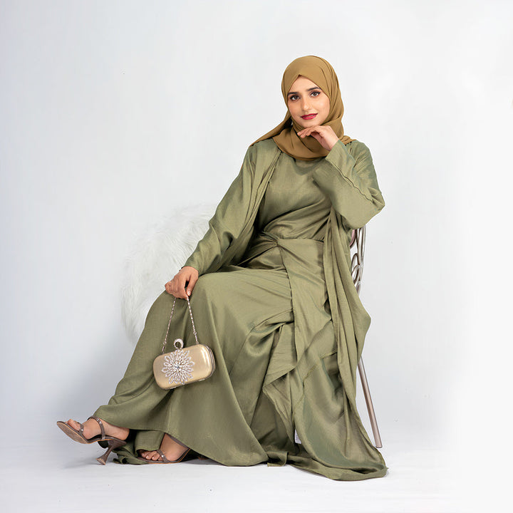 Get trendy with Alaina 3-Piece Abaya Set - Olive -  available at Voilee NY. Grab yours for $99.90 today!