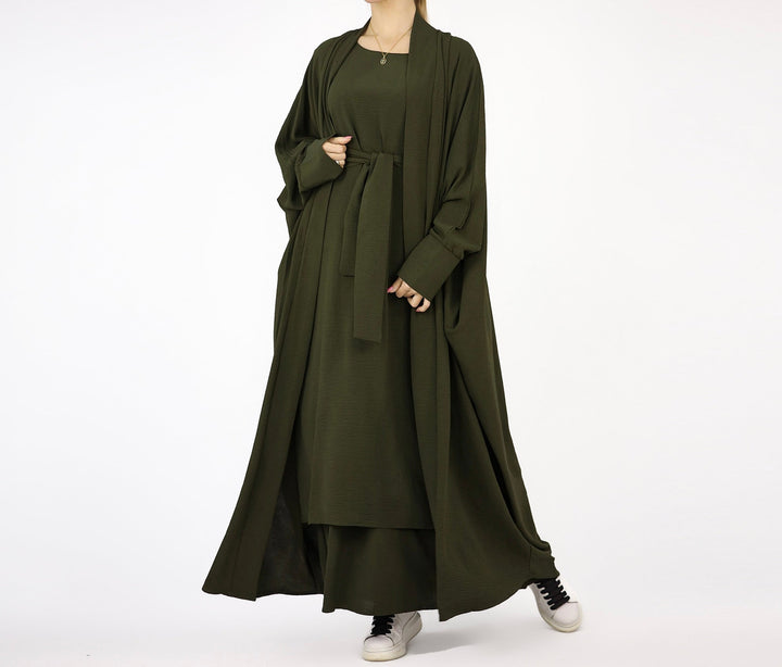 Get trendy with Cindi 3-Piece Abaya Set - Forest Green -  available at Voilee NY. Grab yours for $84.90 today!