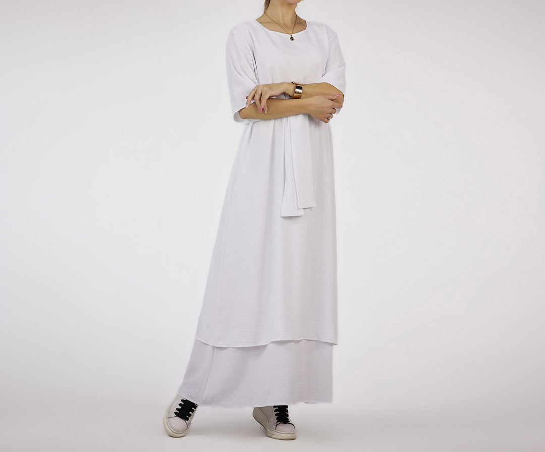 Get trendy with Cindi 3-Piece Abaya Set - White -  available at Voilee NY. Grab yours for $84.90 today!