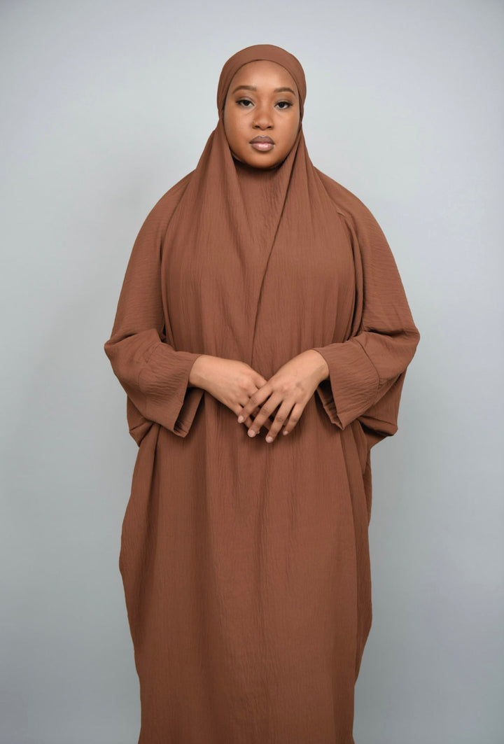 Get trendy with Mariya 2-piece Jilbab - Brown -  available at Voilee NY. Grab yours for $19.99 today!