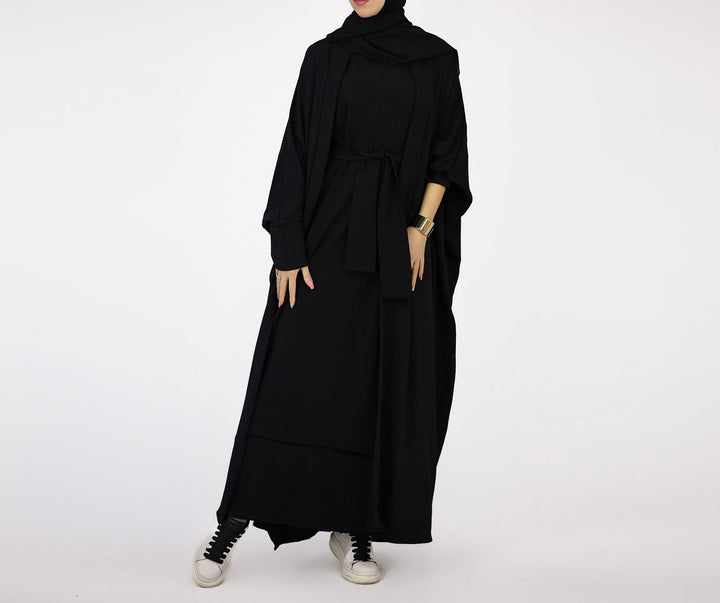 Get trendy with Cindi 3-Piece Abaya Set - Black -  available at Voilee NY. Grab yours for $84.90 today!
