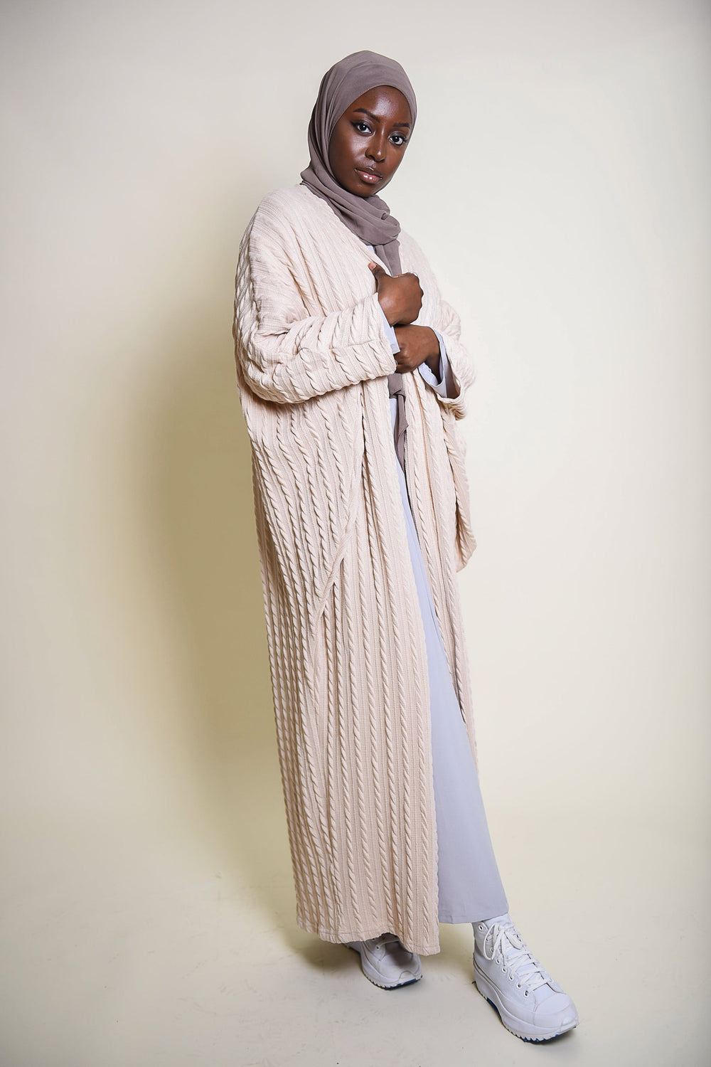 Get trendy with Sweater Duster - Beige -  available at Voilee NY. Grab yours for $54.99 today!