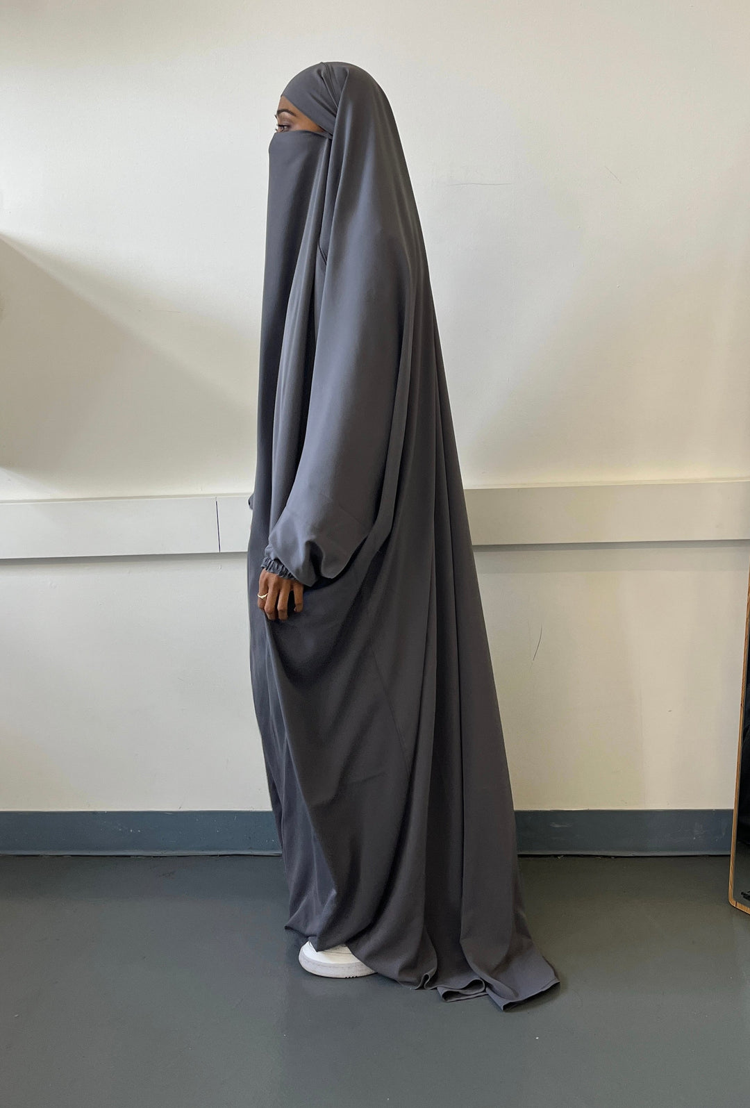 Get trendy with Sarah Niqab Jilbab - Gray -  available at Voilee NY. Grab yours for $44.99 today!