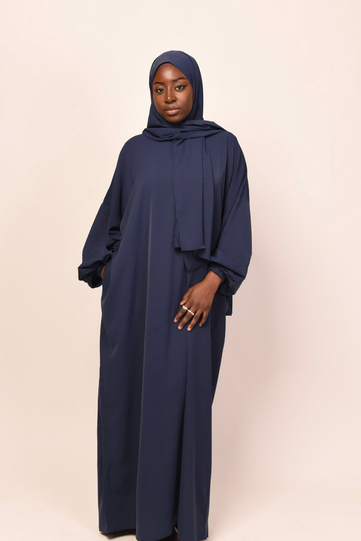 Get trendy with Salima Abaya With Hijab - Blue -  available at Voilee NY. Grab yours for $42.90 today!