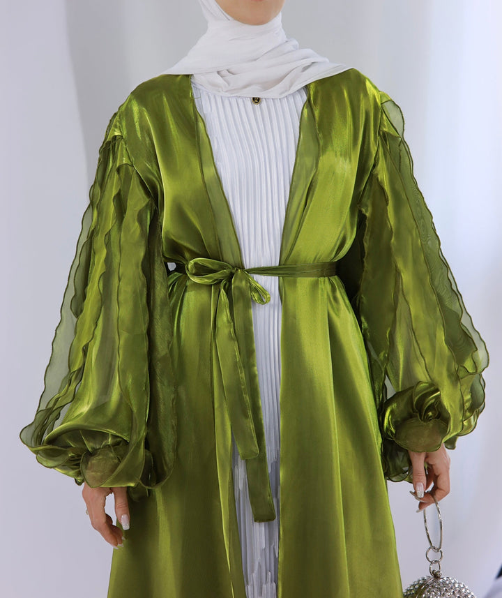 Get trendy with Bella 2-Piece Abaya Set - Green - Dresses available at Voilee NY. Grab yours for $120 today!