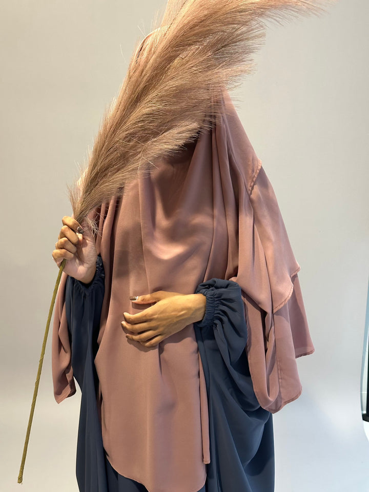 Get trendy with 3-layer Khimar - Dusty Pink -  available at Voilee NY. Grab yours for $39.99 today!