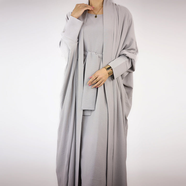 Get trendy with Cindi 3-Piece Abaya Set - Light Gray -  available at Voilee NY. Grab yours for $84.90 today!