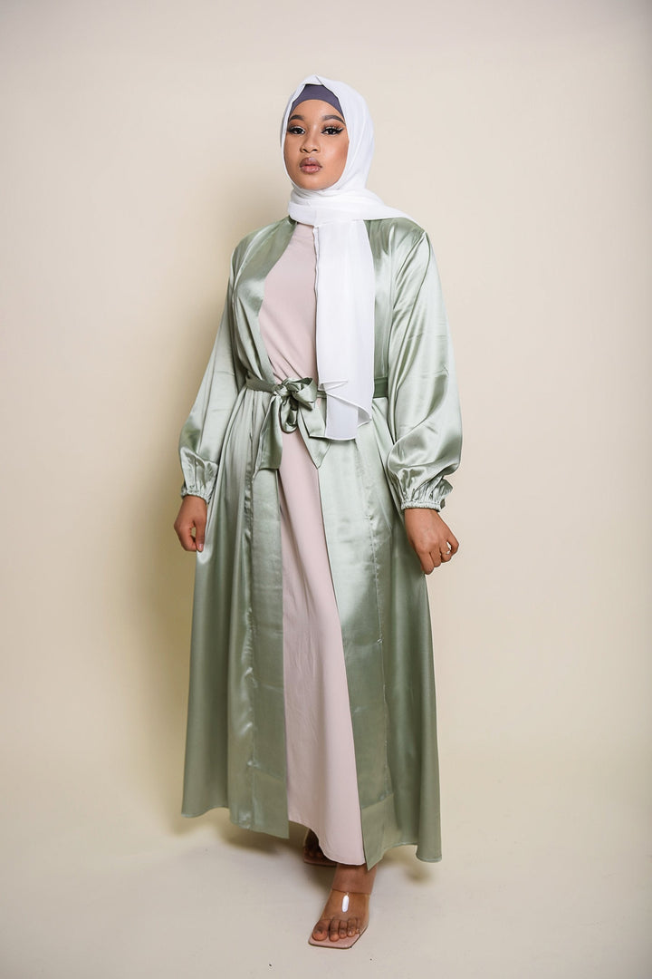 Get trendy with Julissa Satin Duster - Mint - Dresses available at Voilee NY. Grab yours for $14.99 today!