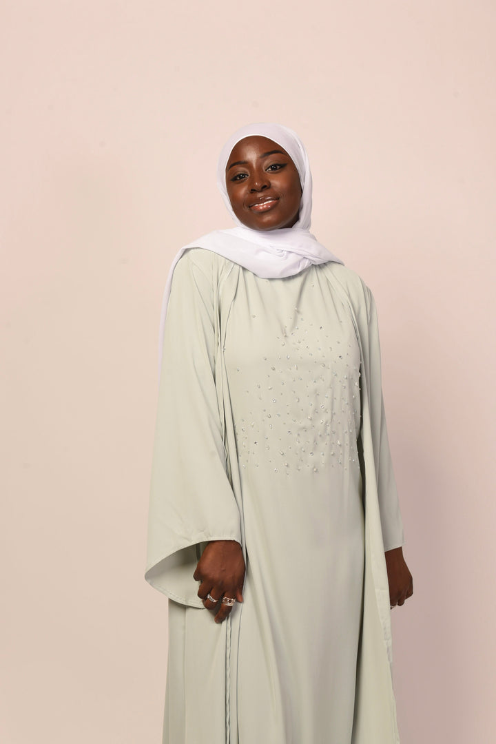 Get trendy with Inaya 4-Piece Abaya Set - Seafoam -  available at Voilee NY. Grab yours for $54.90 today!