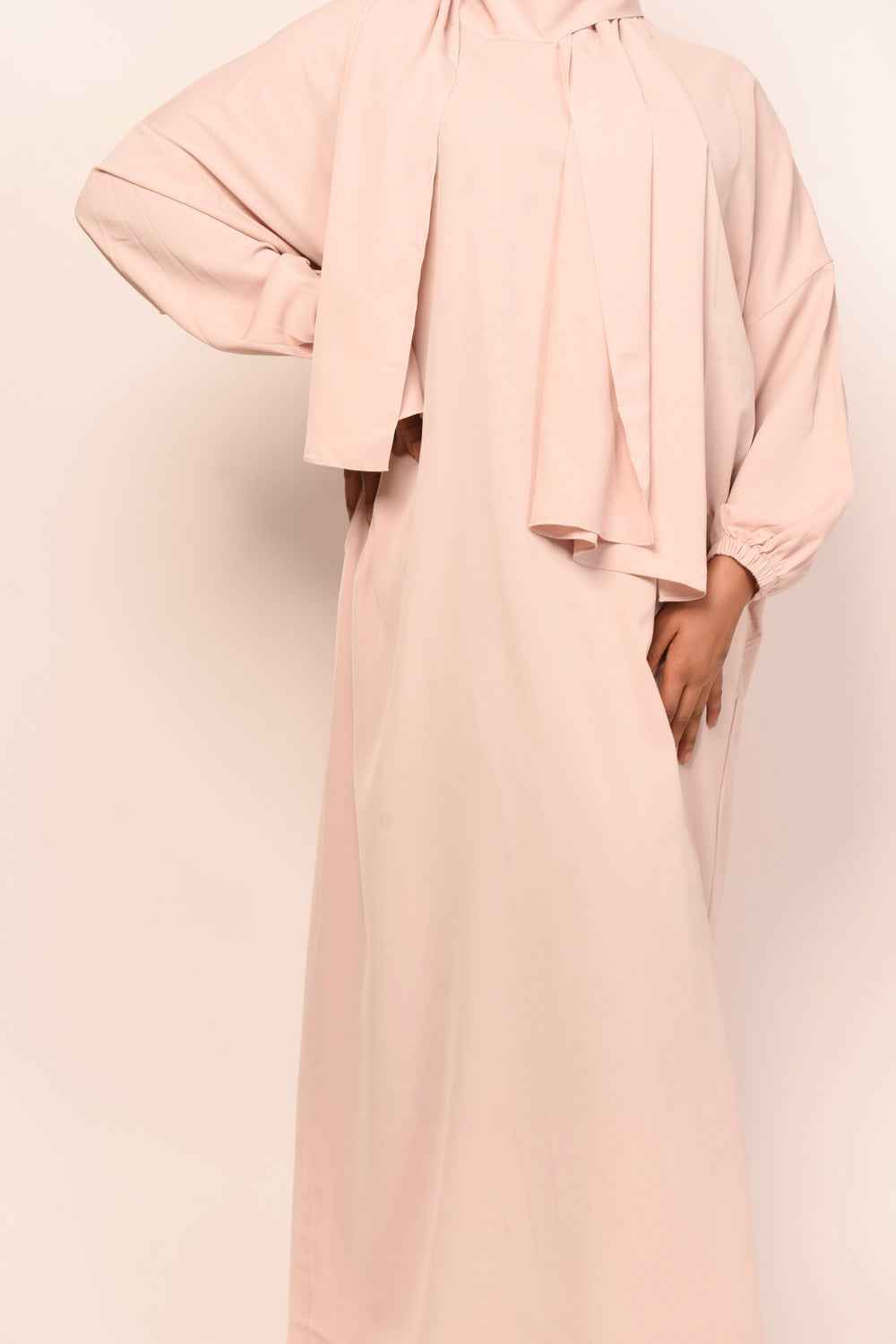 Get trendy with Salima Abaya With Hijab - Beige -  available at Voilee NY. Grab yours for $42.90 today!